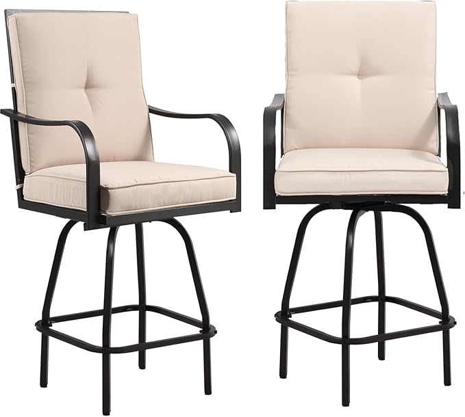 Outdoor Swivel Bar Stools Set of 2, Bar Height Patio Chairs by Godappe