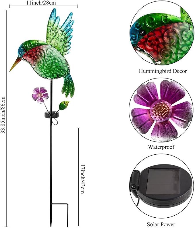 dreamysoul Outdoor Solar Hummingbird Garden Lights, Decorative Hummingbird - Image 6