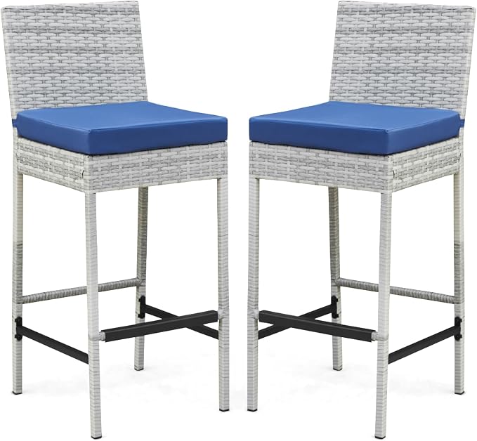 ECOTOUGE Outdoor Bar Stools Set of 2, Wicker Woven Patio Stools & Patio Bar by ECOTOUGE