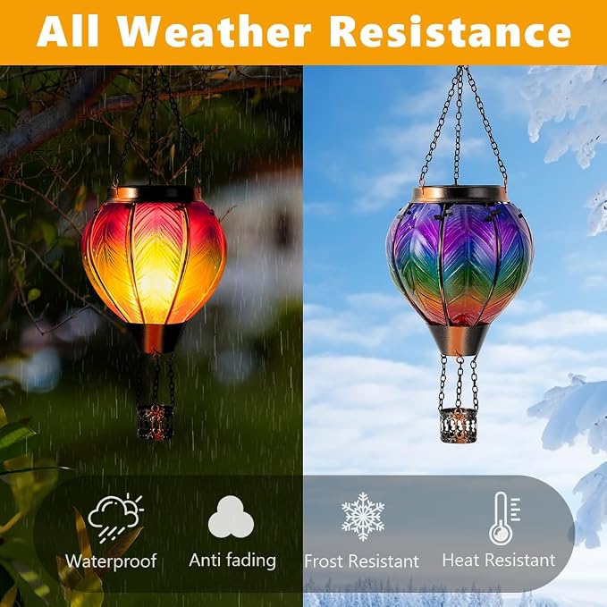 DREAMSOUL Hot Air Balloon Solar Lantern, Glass Outdoor Lantern Hanging Solar - Image 8