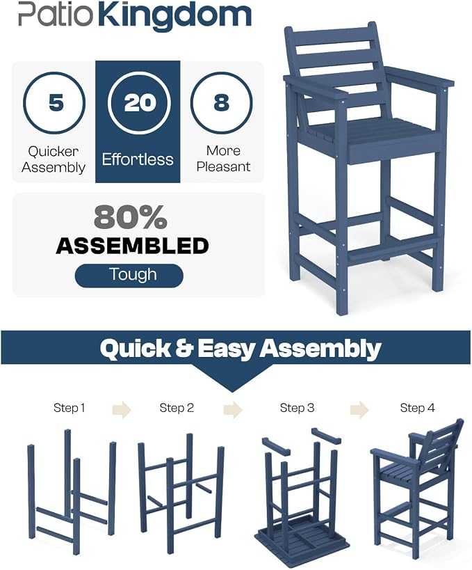 5-Piece Bar Height Adirondack Chairs and Table Set, Outdoor Patio Bar Set - Image 4