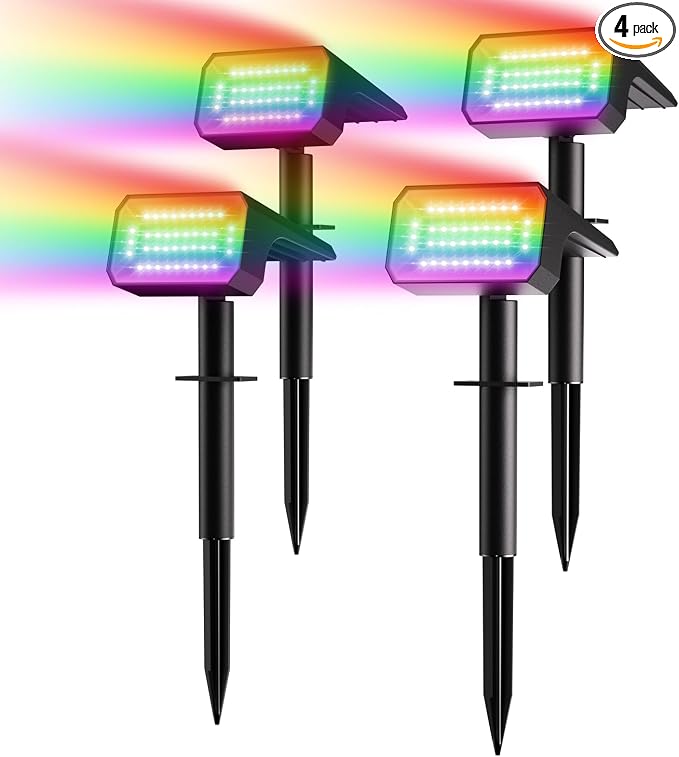 Fabrito Color Changing Solar Spot Lights Outdoor 4 Pack, Auto On/Off RGB by Fabrito