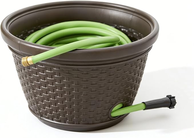 Decorative Wicker Garden Hose Holder Pot by Unknown