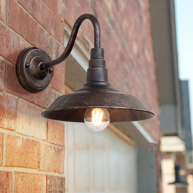 4-Pack Outdoor Gooseneck Barn Light 10" Retro Exterior Wall Light Iron Art Dome - Image 2