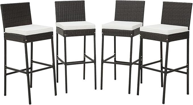 Tangkula Set of 4 Patio Wicker Barstools, Outdoor Bar Height Chair w/Soft Seat by TANGKULA
