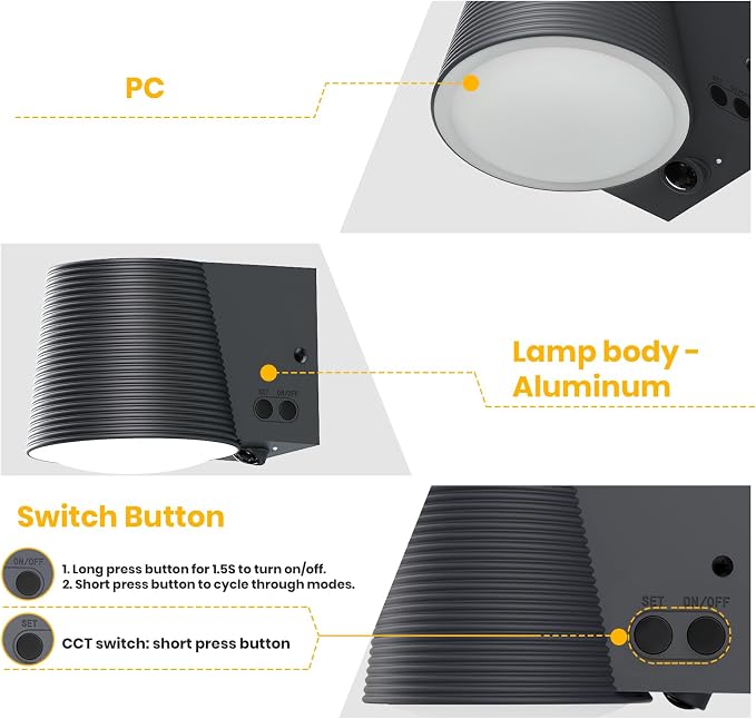 Outdoor Wall Light Fixture, AC/Solar Charging Front Porch Lights Wall Mount - Image 8