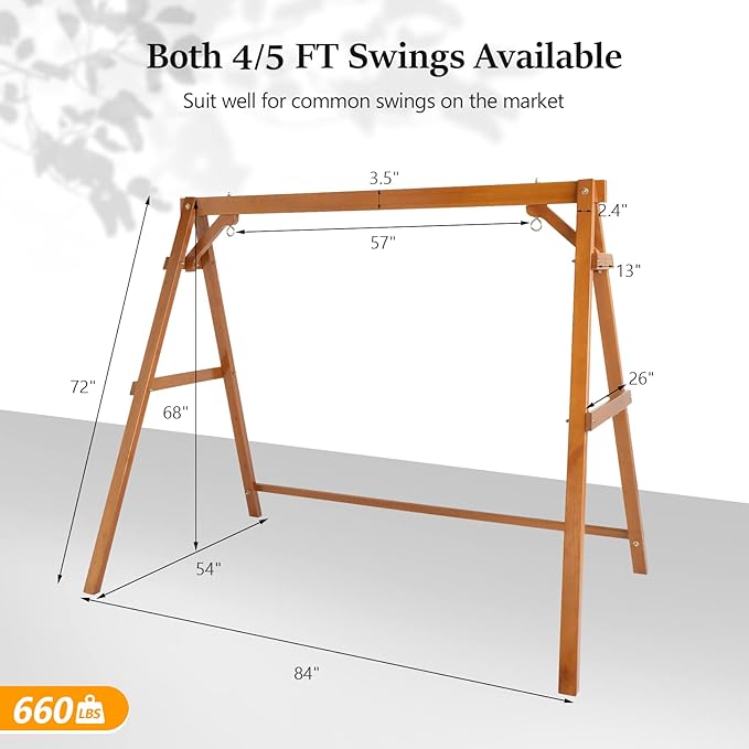 VINGLI 5FT Wooden Swing Frame, 660 LBS Heavy Duty A-Frame Porch Swing Stand - Image 4