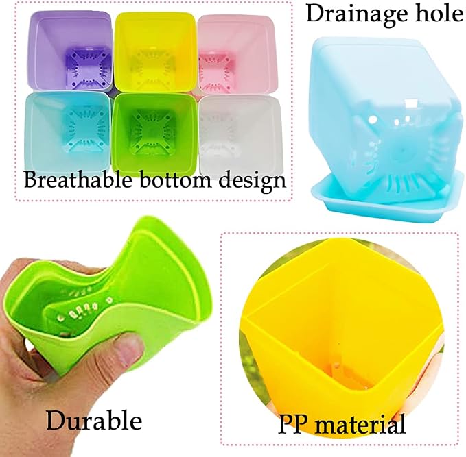 Haawooky 48 PCS 3 Inch Colorful Plastic Plant Pot, Plastic Square Nursery Pots - Image 3