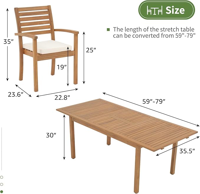 OC Orange-Casual 7 Piece Patio Dining Set, Outdoor Acacia Wood Furniture Set - Image 6
