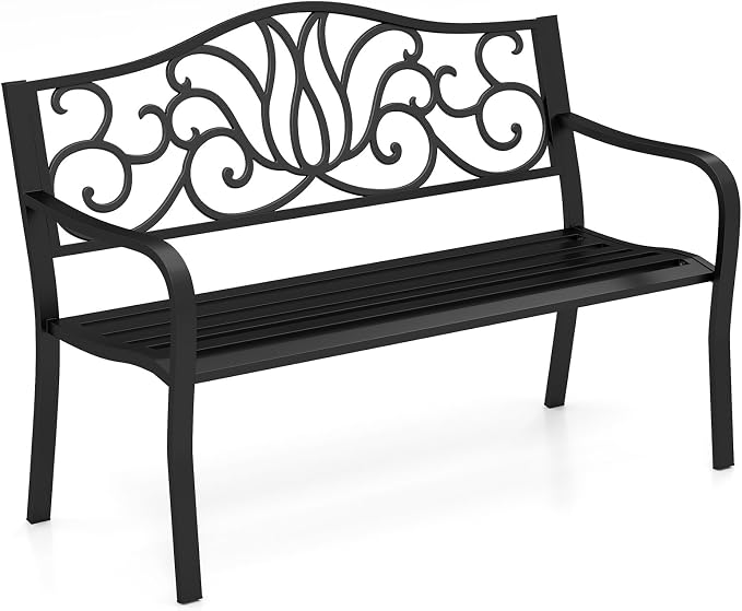 Tangkula 50 Inches Outdoor Garden Park Bench, Cast Iron Metal Front Porch by TANGKULA