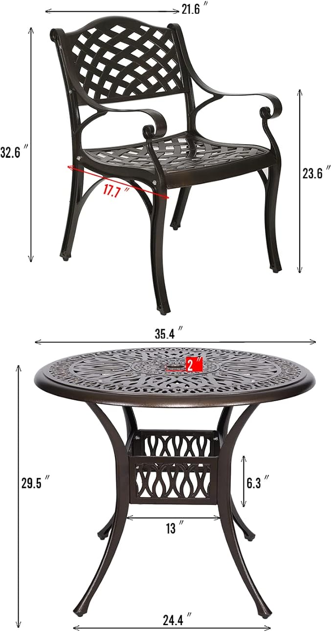 YUSING 5 Piece Patio Bistro Set，Cast Aluminum Antique Copper Outdoor Furniture - Image 7