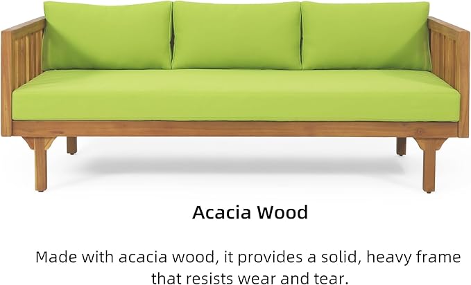 Merax Outdoor 3 Seater Daybed, Acacia Wood Day Bed Couch Sofa - Image 4