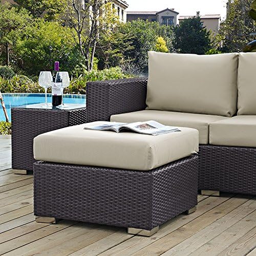 Modway Convene Wicker Rattan Outdoor Patio Square Ottoman in Espresso Beige - Image 2