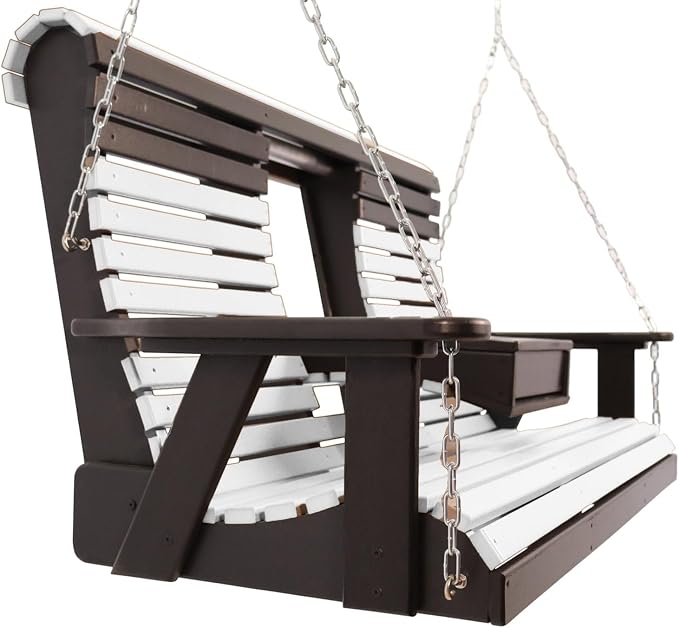 5FT White Flip-Cup ROLLBACK Porch Swing Bench, Amish-Made Poly Lumber Wood - Image 4
