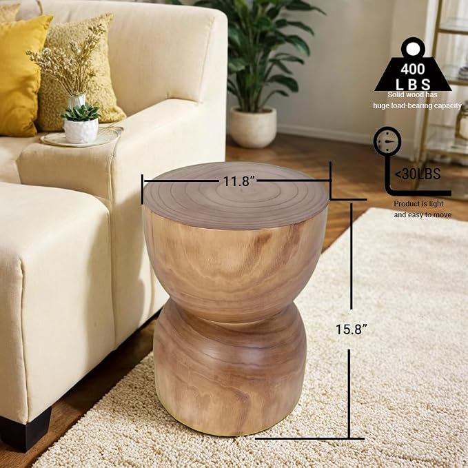 Small Wooden Side Table, 15.75" H Hand Carved Rustic Tree Stump End Table - Image 2