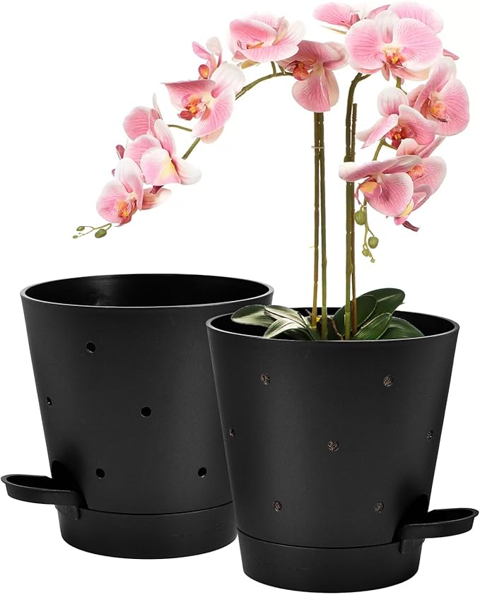 Orchid Pots with Holes, 6 Inch Self Watering Orchid Pot 2 Pack Plastic Plant by Vanslogreen