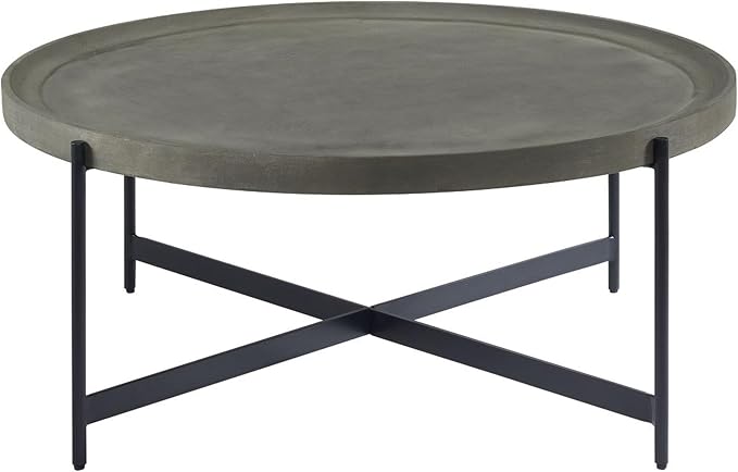 Alaterre Furniture Brookline 42-Inch Round Concrete-Coated Wood Coffee Table - Image 8