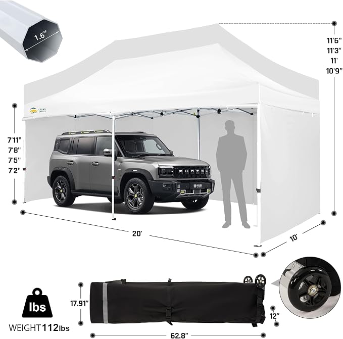 CROWN SHADES 10x20 Pop Up Canopy Tent, Thicken Frame Commercial Heavy Duty Tent - Image 2