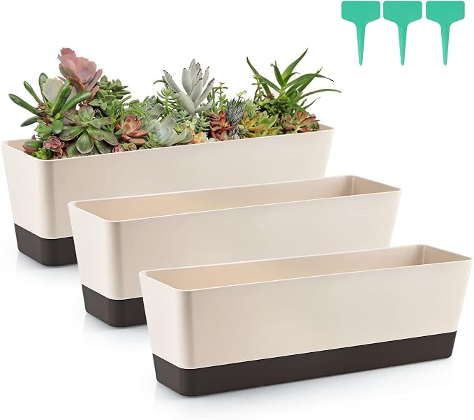 Skelang 3 Pcs Rectangular Plant Pot, 16.7" Flower Planter Box, Windowsill by Skelang