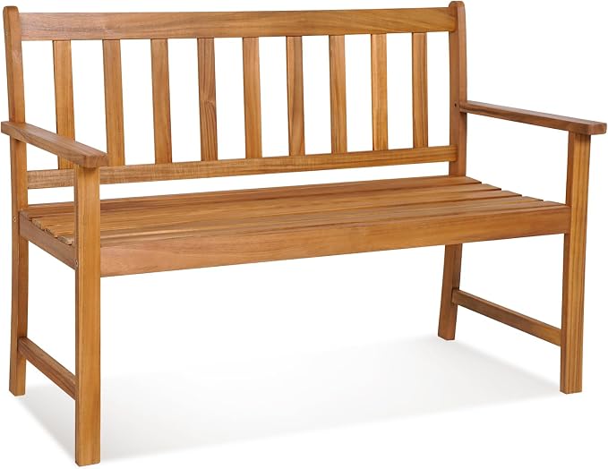 Tangkula Outdoor Acacia Wood Bench, 2-Person Garden Bench by TANGKULA