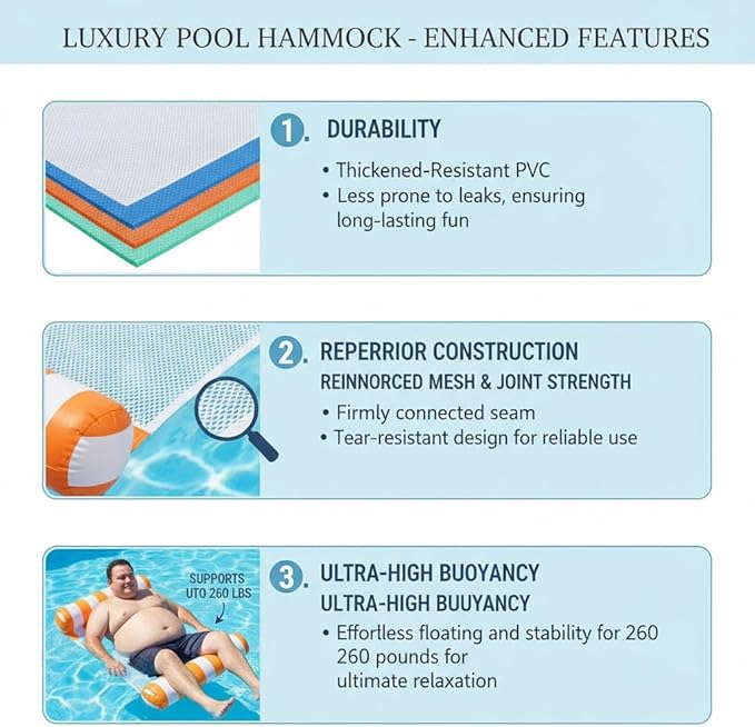 3/5/8 Pack Pool Hammock Upgrated Water Pool Floats, 4-in-1 Multi-Purpose Water - Image 6