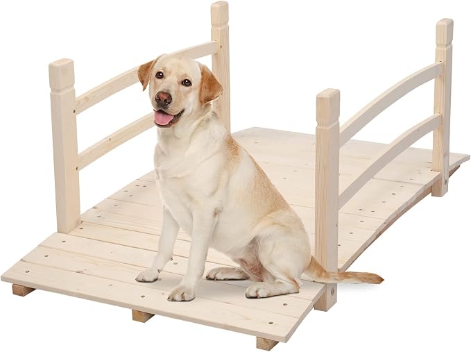 VINGLI 4 ft Garden Bridge, Arch Walkway Wooden Bridge - Image 4