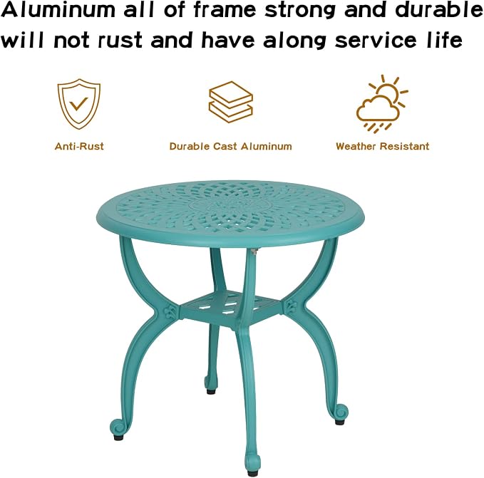 JARDIN DE CENTENNIAL Cast Aluminum Outdoor Side Table, Anti-Rust Outdoor End - Image 4