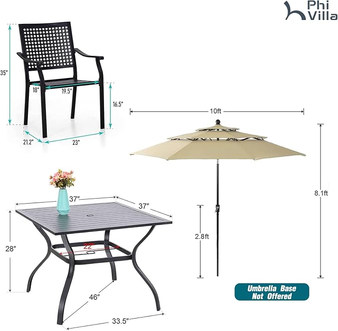 PHI VILLA 5 Pieces Outdoor Dining Set - Image 9