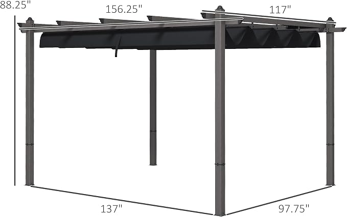 Outsunny 10' x 13' Retractable Pergola Canopy, Wood Grain Aluminum Pergola - Image 7
