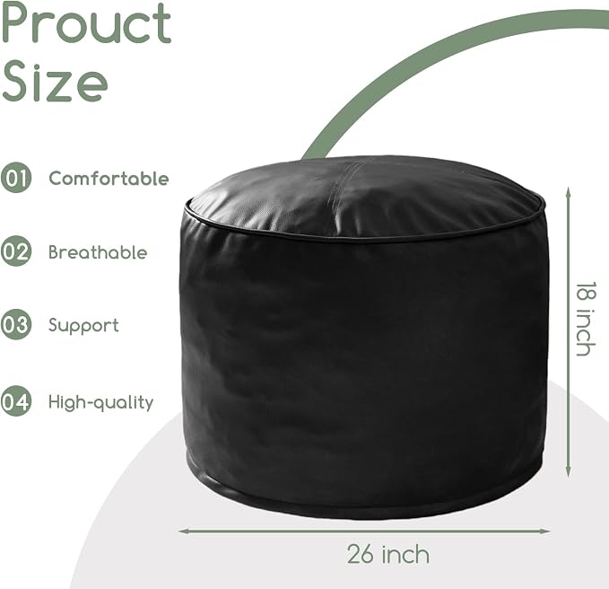HIGOGOGO Round Stuffed Pouf Ottoman, Pu Leather Poufs - Image 2