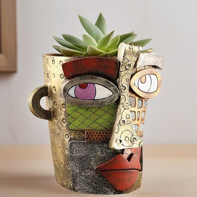 Picasso Abstract Face Flower Pot, Unique Resin Crafted Planter - Image 7
