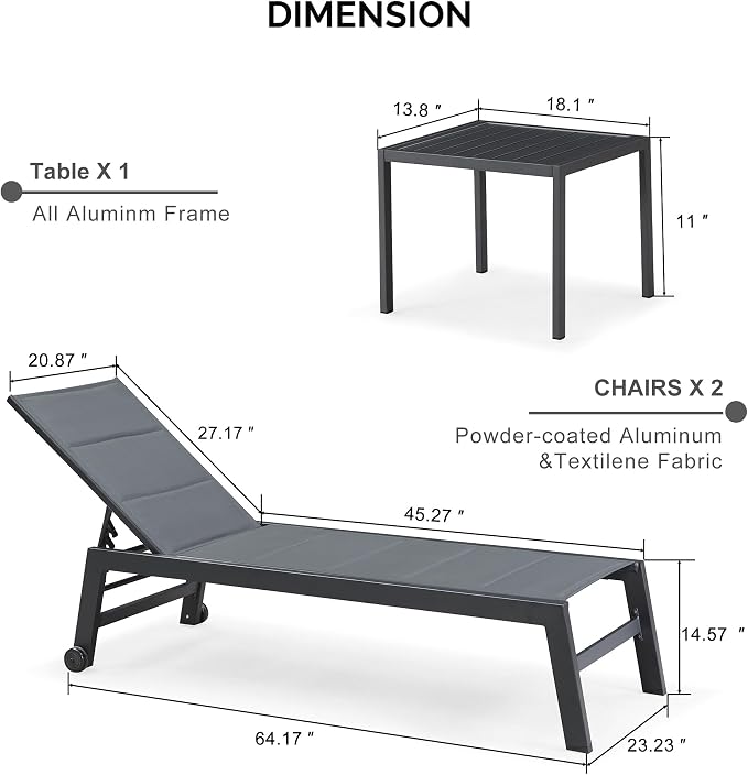 PURPLE LEAF Outdoor Chaise Lounge Set of 4 Aluminum Lounger - Image 2
