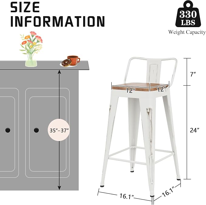 Alunaune 24" Metal Bar Stools Set of 4 Counter Height Barstools Industrial - Image 2