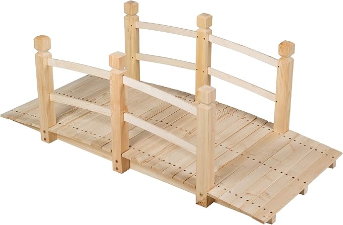 LDAILY Moccha 5FT Wood Garden Bridge, Pond Bridge by LDAILY