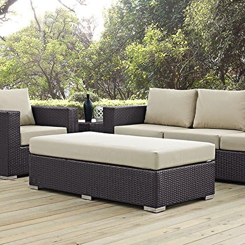 Modway Convene Wicker Rattan Outdoor Patio Rectangle Ottoman in Espresso Beige - Image 2