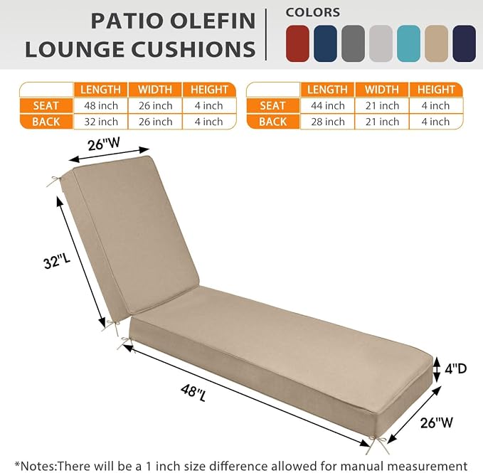 Sundale Outdoor Olefin Chaise Lounge Cushion, Water-Resistant Patio Lounge - Image 4