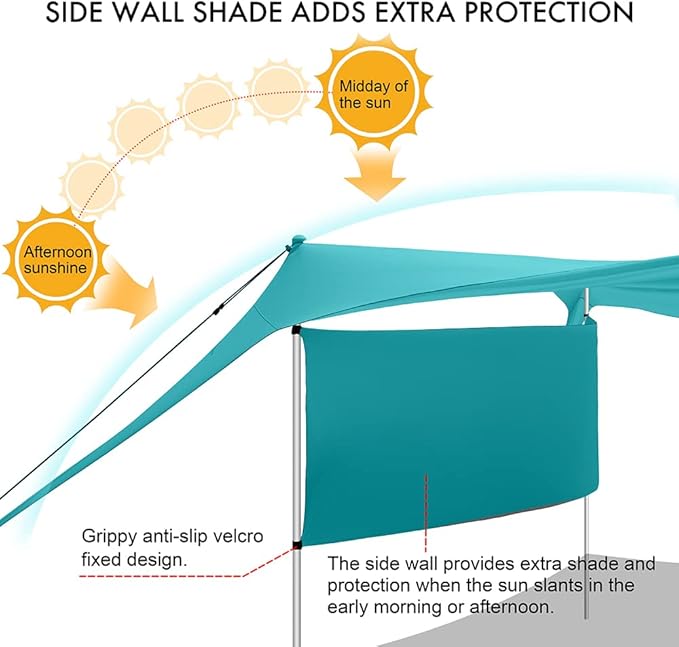 Beach Canopy Tent Shade with Sidewalls 10x10FT, 6.6FT Tall, UPF50+ Sun Shelter - Image 2