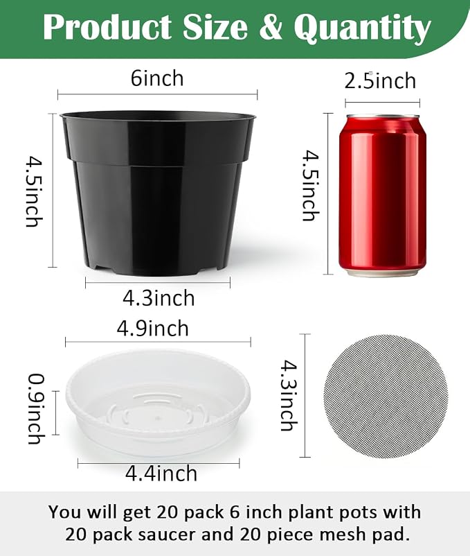 20 Pack Plant Pots, 6 Inch Plastic Plant Planter - Image 2