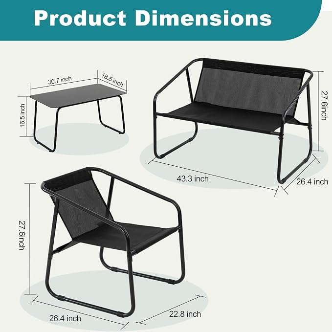 DUMOS 4 Piece Patio Furniture Set，Outdoor Patio Furniture Conversation Set - Image 6