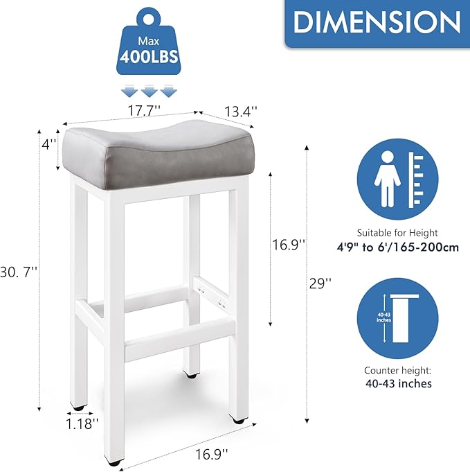 29 Inch Bar Height Bar Stools Set of 2, Backless Bonded Leather Bar Height - Image 2