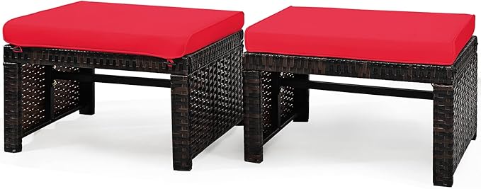 Tangkula 2 Pieces Patio Rattan Ottomans, All Weather Outdoor Footstool Footrest by TANGKULA