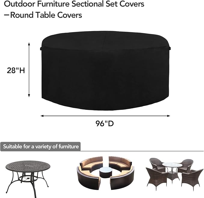 Easy-Going 600D Heavy Duty Round Patio Furniture Cover, Outdoor Table and Chair - Image 2