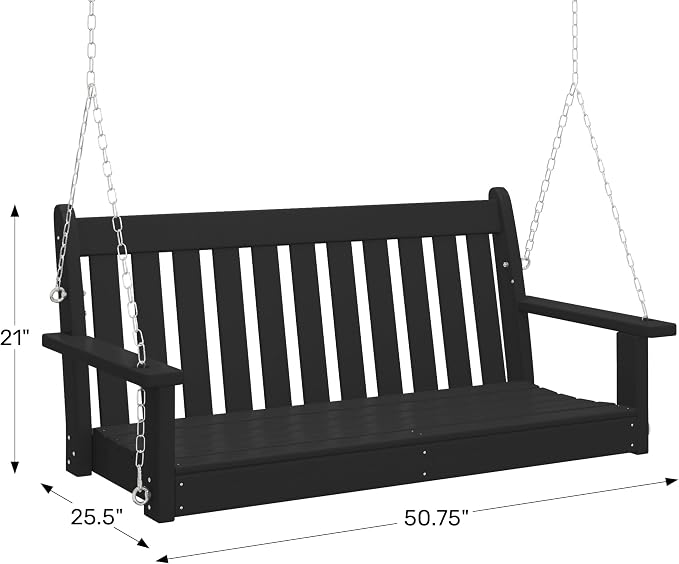 COSTAELM Paradise Outdoor Patio HDPE Hanging Front Porch Swing Bench, Pacific - Image 6
