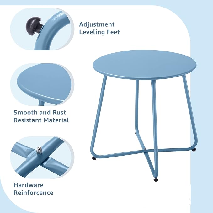 Small Patio Side Table, Round Metal Side Table, Weatherproof, Outdoor End Table - Image 4