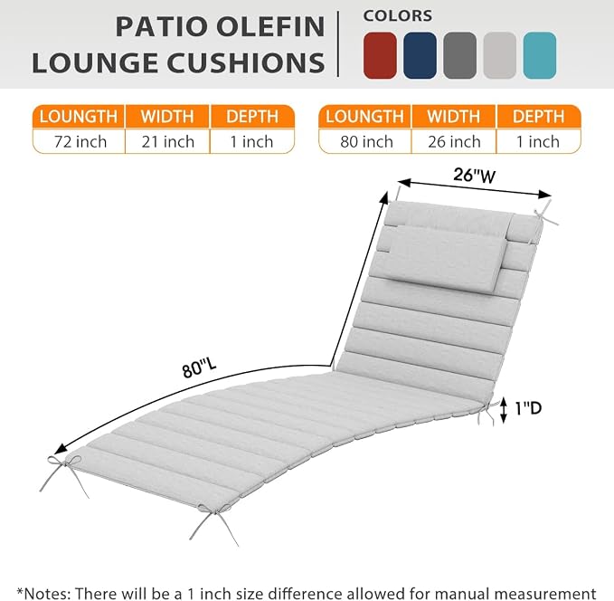 Sundale Outdoor Olefin Quilted Lounge Cushion Set of 2, Patio Foldable Chaise - Image 3