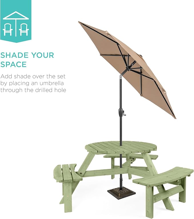 Best Choice Products 6-Person Circular Outdoor Wooden Picnic Table - Image 5