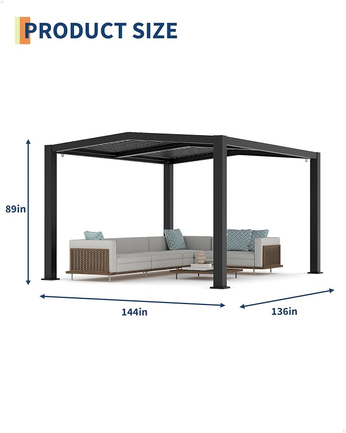 GarveeLife Louvered Pergola 11 ft x 13 ft, Outdoor Pergola - Image 4