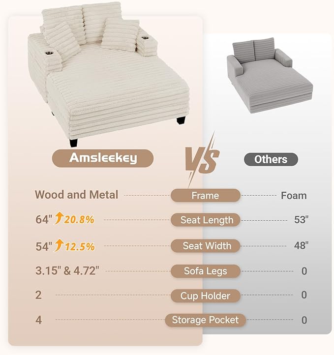 64" Chaise Lounge Chair Indoor, Oversized Sleeper Chair - Image 3