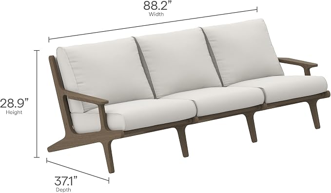 Modway Saratoga Teak Outdoor Patio Sofa in Weathered Gray White – 3 Seater Couch - Image 2
