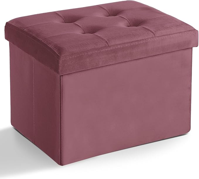 LINMAGCO Storage Ottoman Folding Foot Stool Velvet Footrest by LINMAGCO